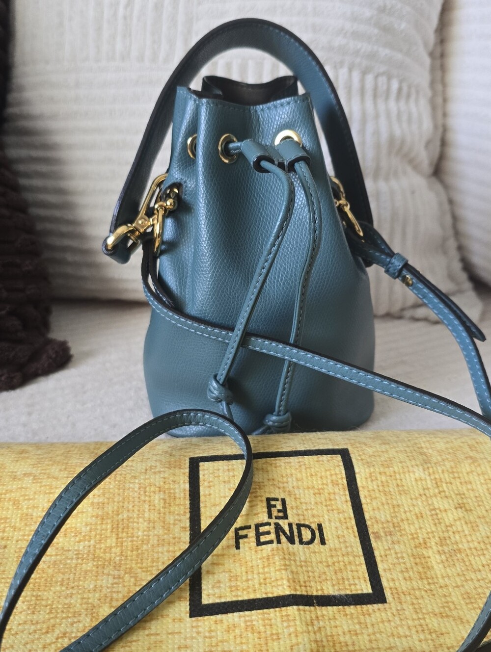 Fendi Mon Tresor Teal Blue Leather Mini Bucket Bag